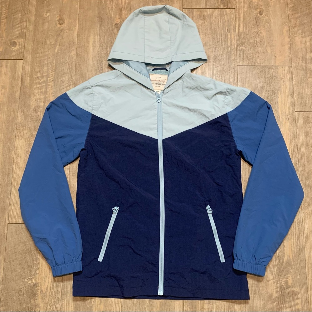 Blue weatherproof hooded windbreaker jacket sz S